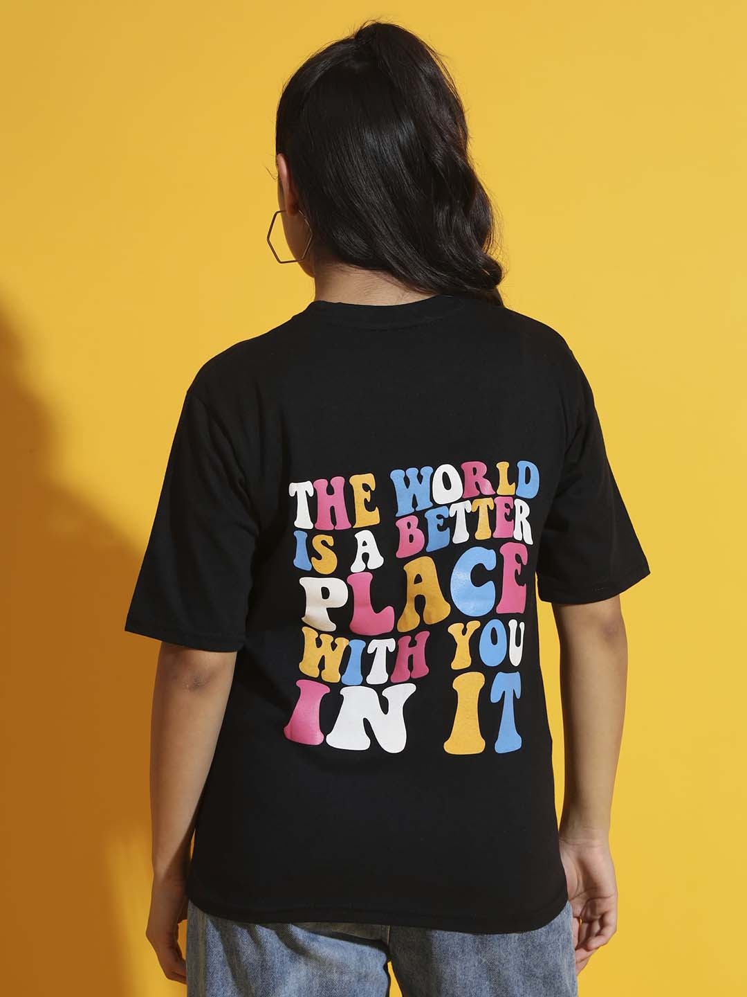 

Nick and Jones Girls Typography Printed Pure Cotton Oversized T-shirt, Black
