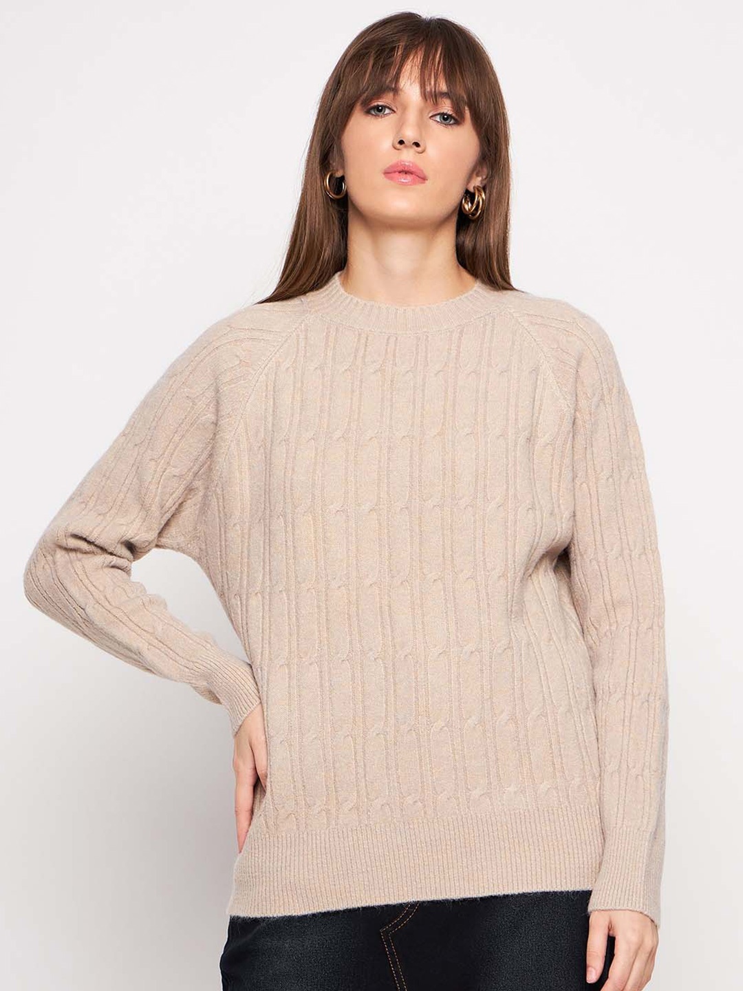

Camey Cable Knit Woollen Pullover, Brown