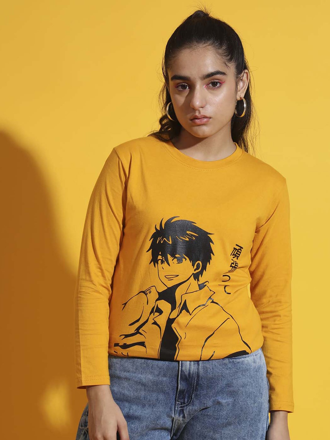 

Nick and Jones Girls Graphic Printed Drop-Shoulder Sleeves Pure Cotton T-shirt, Mustard