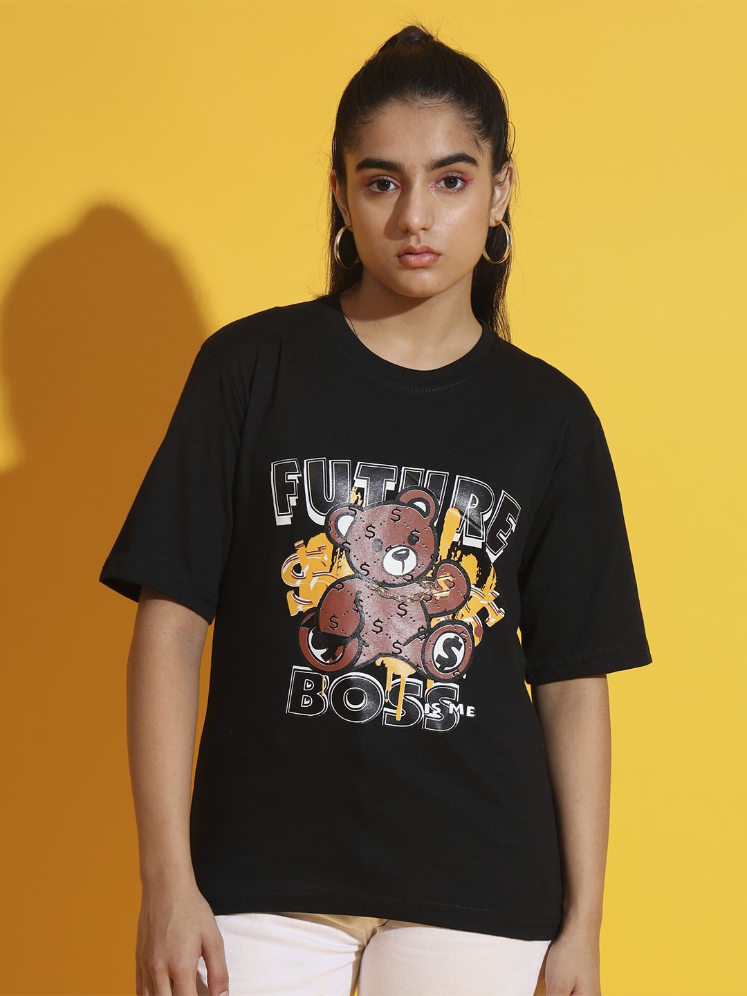 

Nick and Jones Girls Graphic Printed Pure Cotton T-shirt, Black
