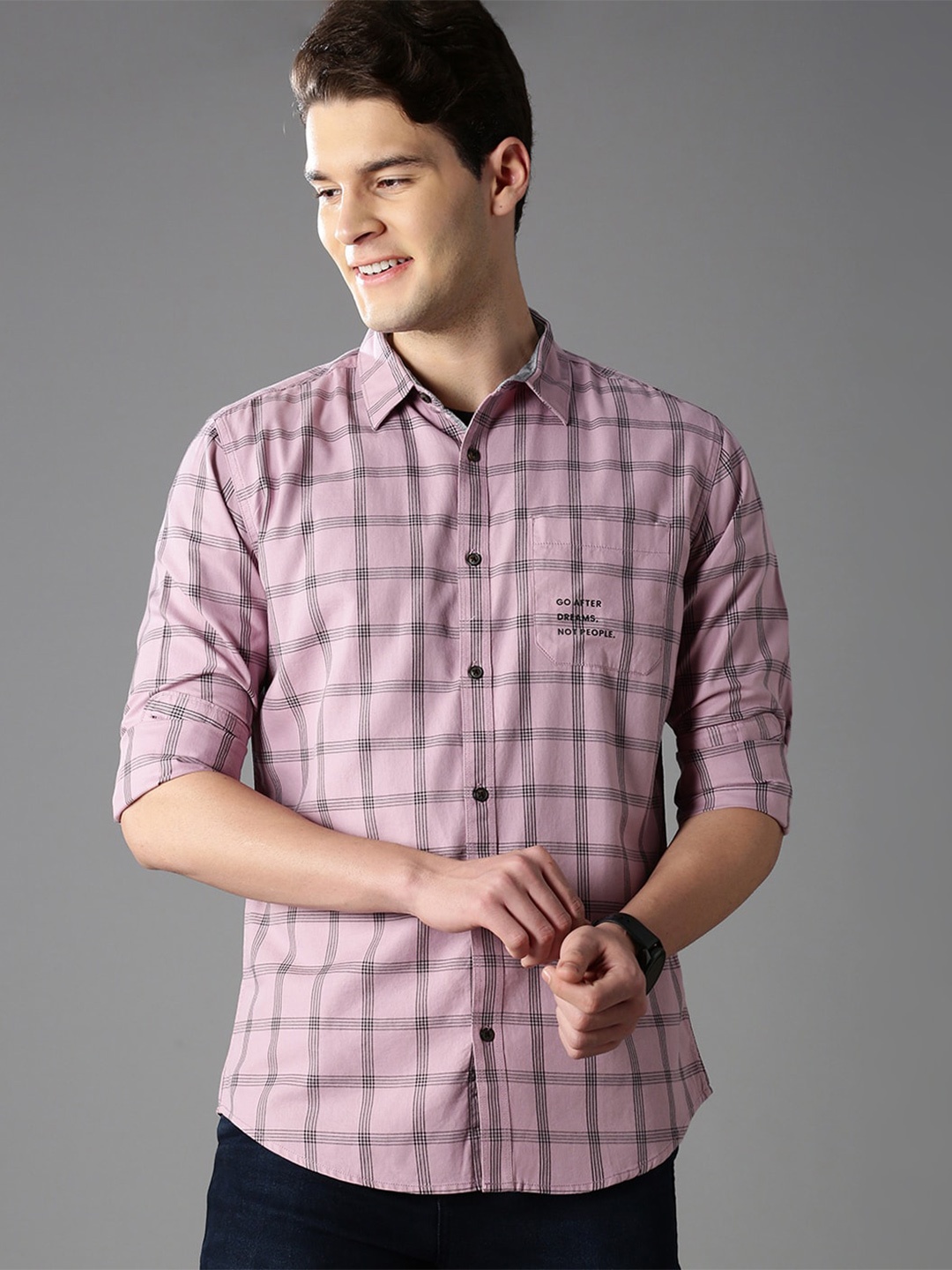

British Club Smart Slim Fit Checked Pure Cotton Casual Shirt, Pink