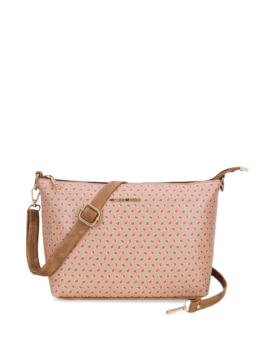 

WOMEN MARKS Floral Printed Structured Sling Bag, Beige