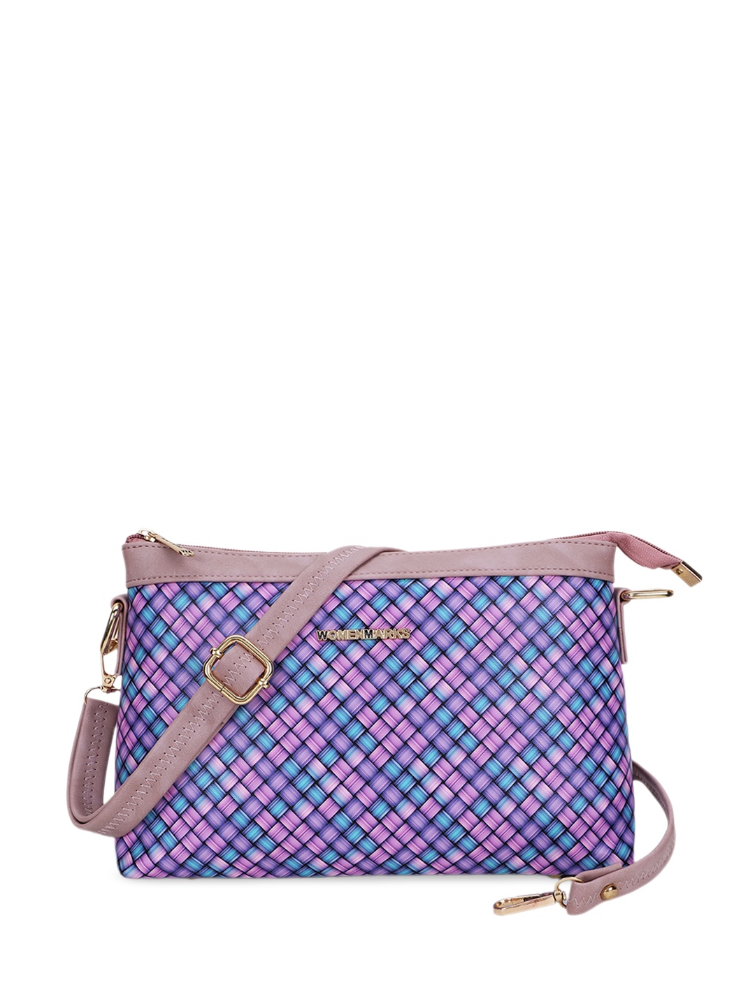 

WOMEN MARKS Checked Printed Structured Sling Bag, Purple