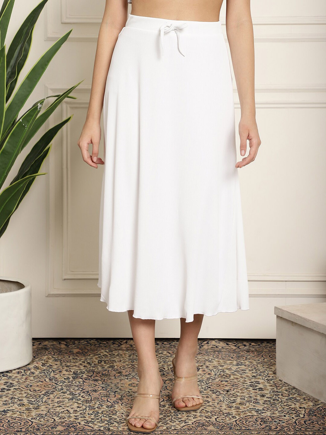

NEUDIS Flared Midi Skirts, White