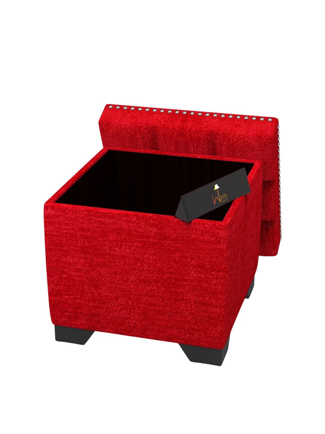 

Wooden Twist Red Puffy Eccentric Ottoman Stool with Storage