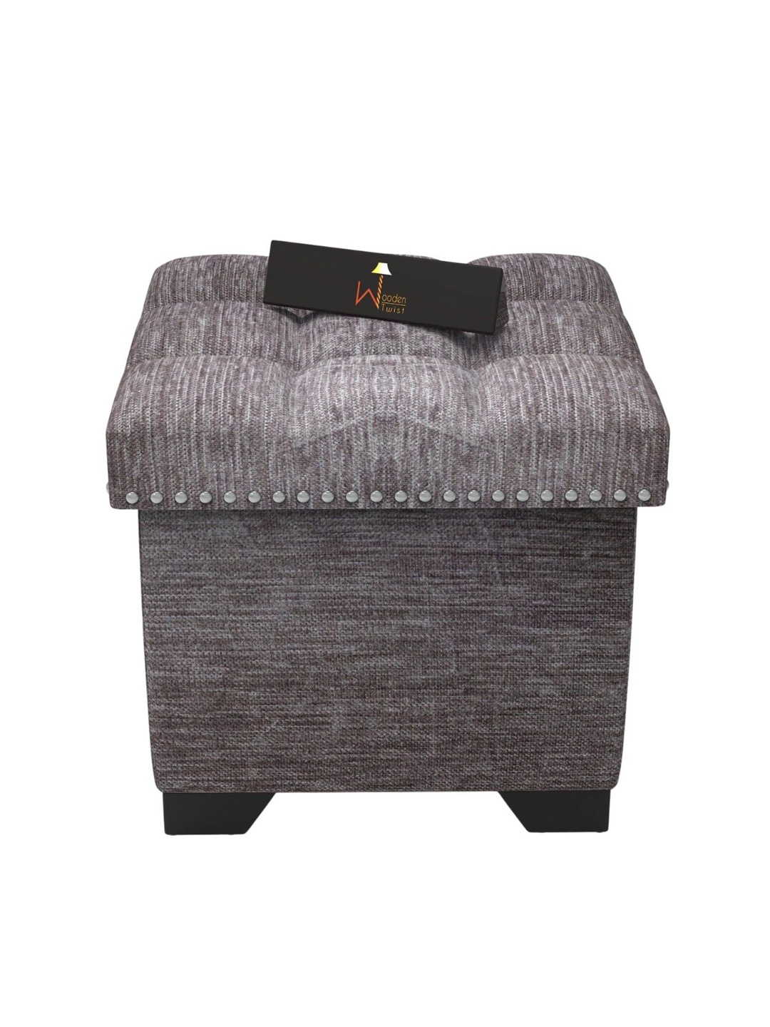 

Wooden Twist Grey Puffy Eccentric Ottoman Stool with Storage