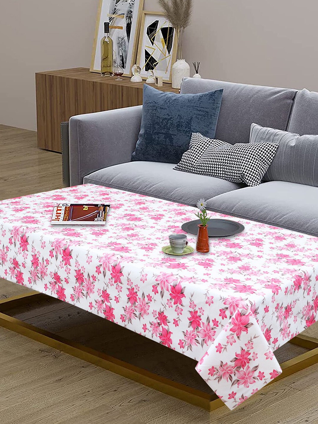 

Dakshya Industries White & Pink Printed Rectangular 4 Seater Table Cover