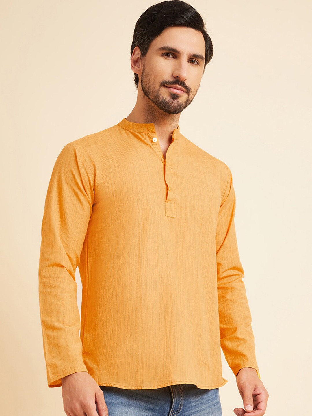 

Sangria Yellow Striped Long Sleeves Regular Cotton Kurtas