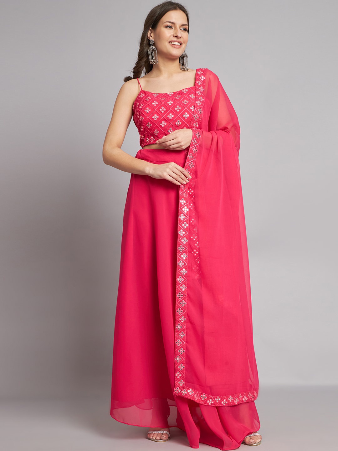 

KALINI Embellished Sequinned Ready to Wear Lehenga & Unstitched Blouse With Dupatta, Pink