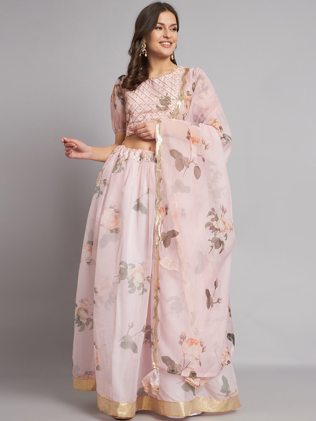 

KALINI Embroidered Sequinned Ready to Wear Lehenga & Blouse With Dupatta, Pink