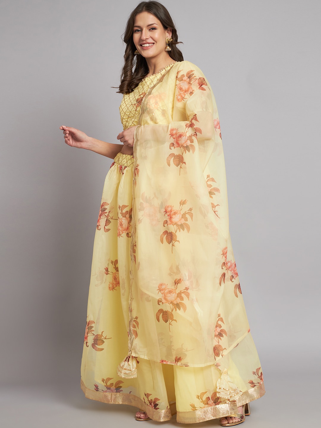 

KALINI Printed Ready to Wear Lehenga & Blouse With Dupatta, Yellow