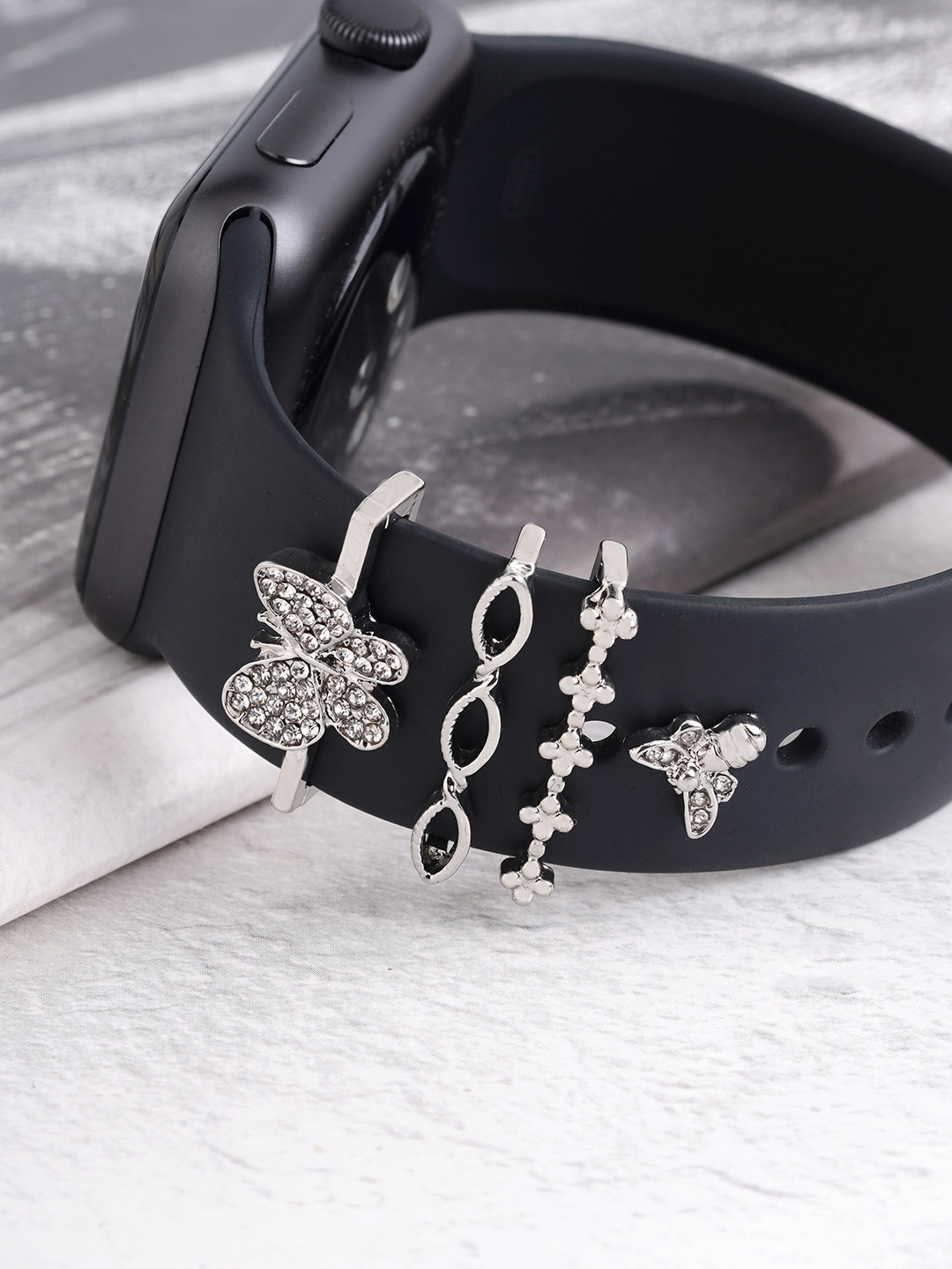 

JOKER & WITCH Women Set Of 4 Stone-Studded Watch Charm, Silver