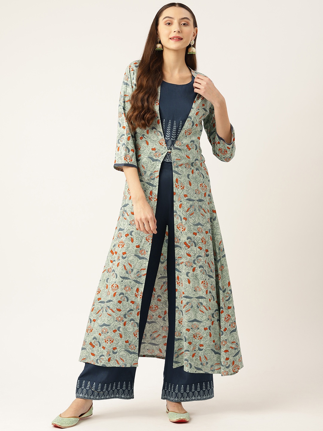 

Rue Collection Women Embroidered Top with Trousers, Navy blue