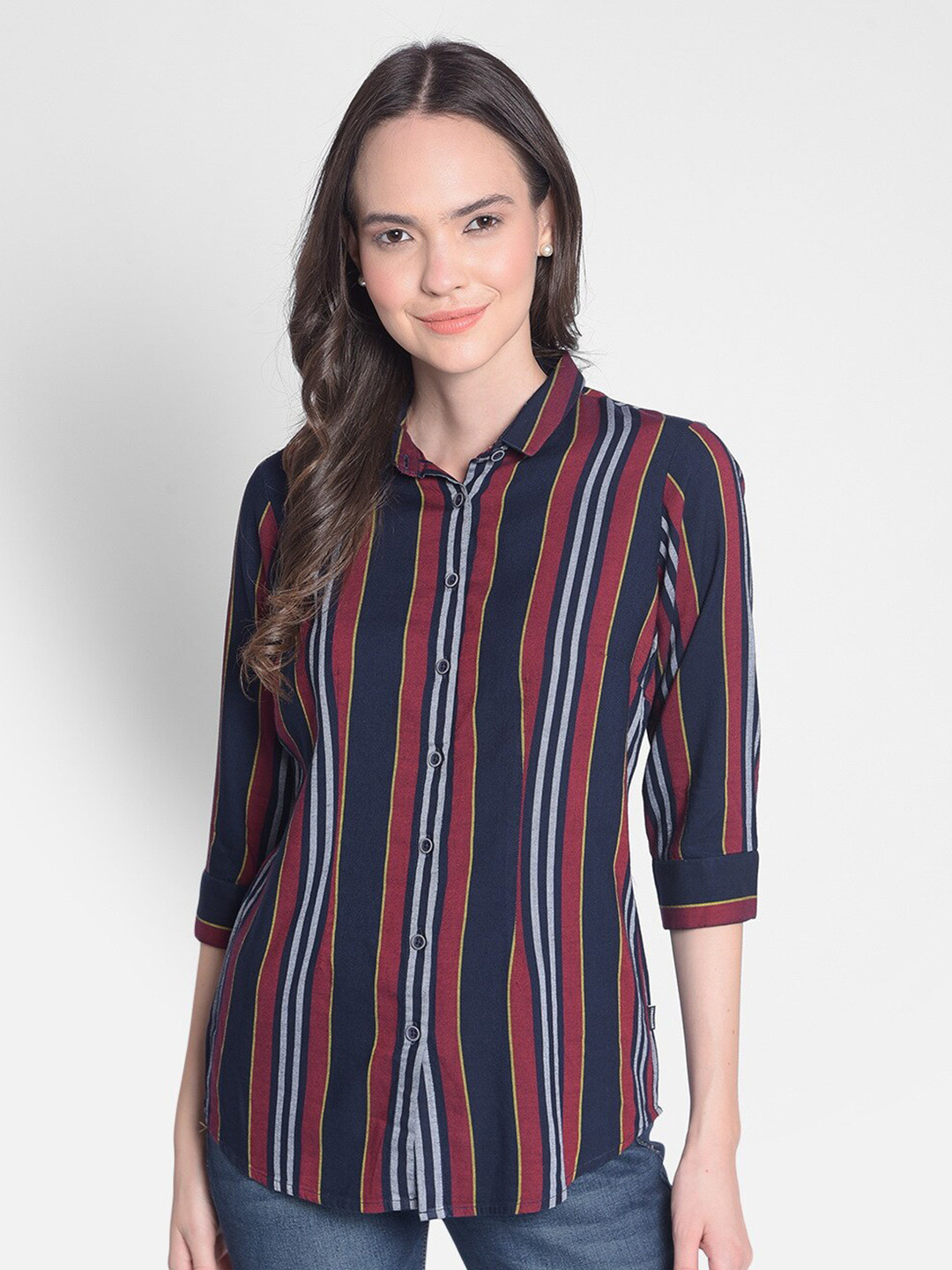 

Crimsoune Club Striped Slim Fit Opaque Cotton Casual Shirt, Red