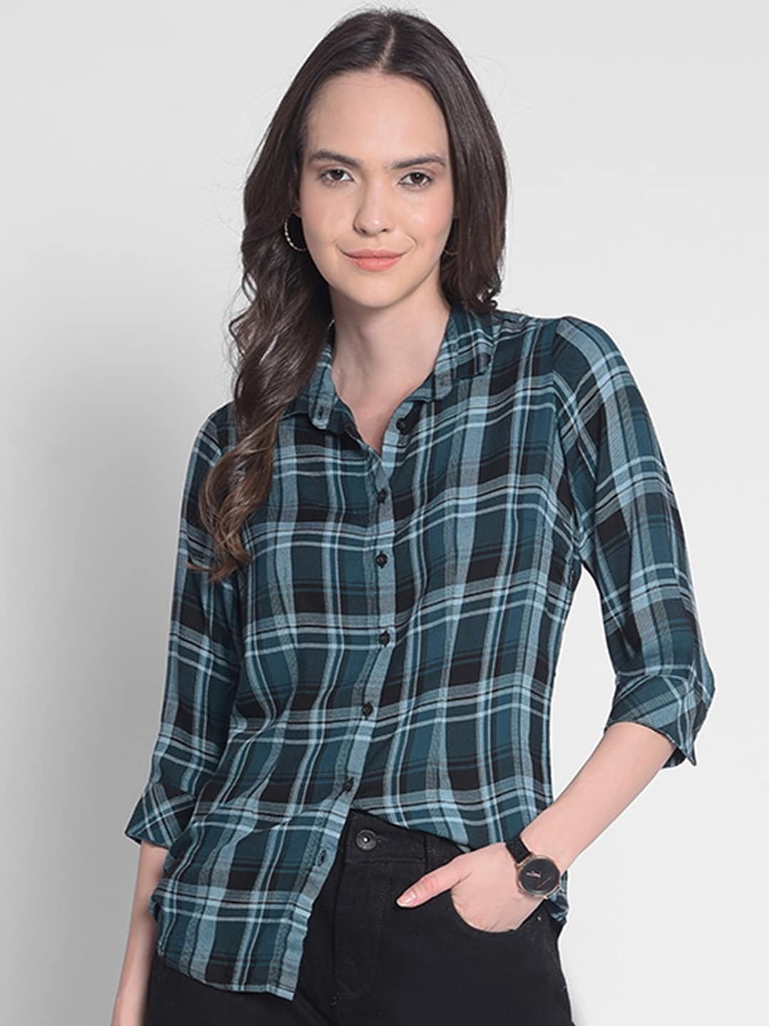 

Crimsoune Club Slim Fit Tartan Checked Lyocell Casual Shirt, Green