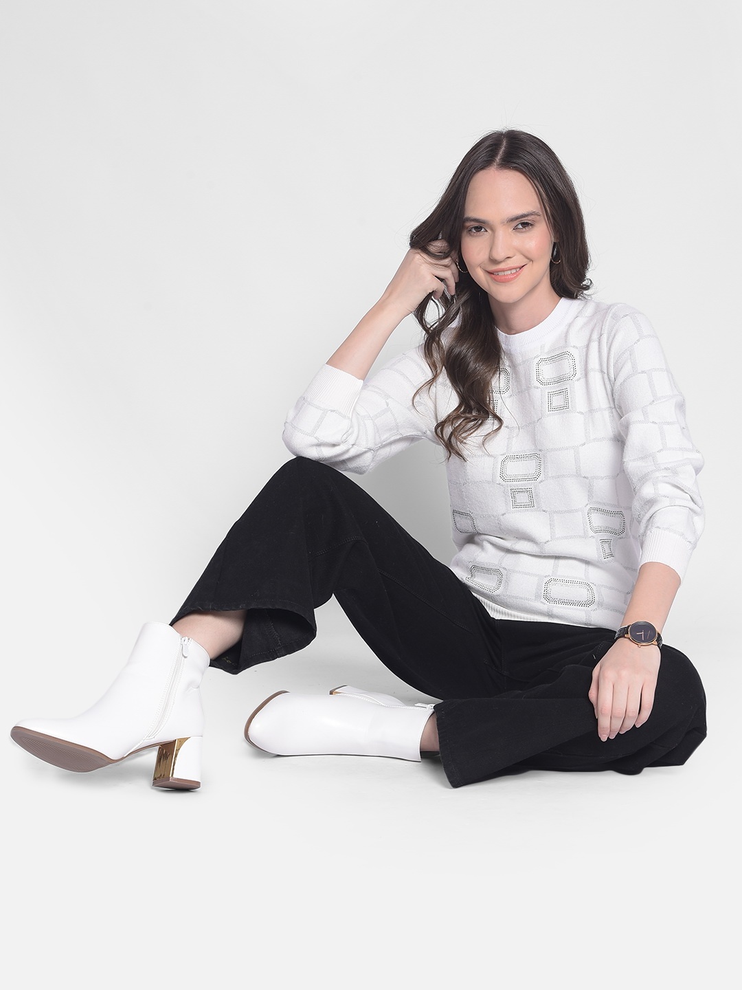 

Crimsoune Club Self Designed Round Neck Pullover, White