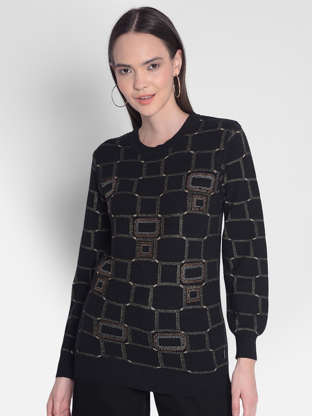 

Crimsoune Club Geometric Embellished Pullover Sweater, Black