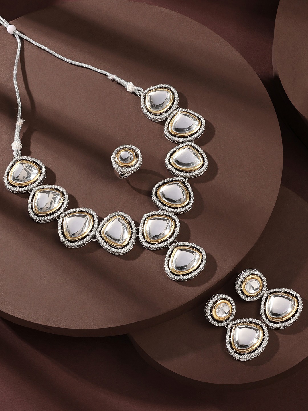 

Zaveri Pearls Silver Plated Stone Studded & Beaded Jewellery Set