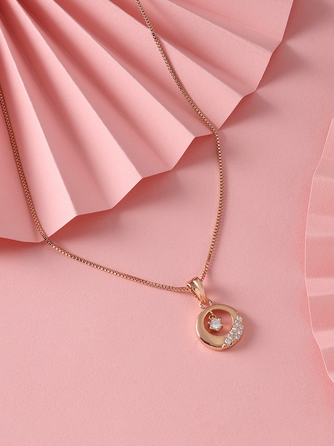 

Zaveri Pearls Rose Gold-Plated CZ-Studded Pendant With Chain