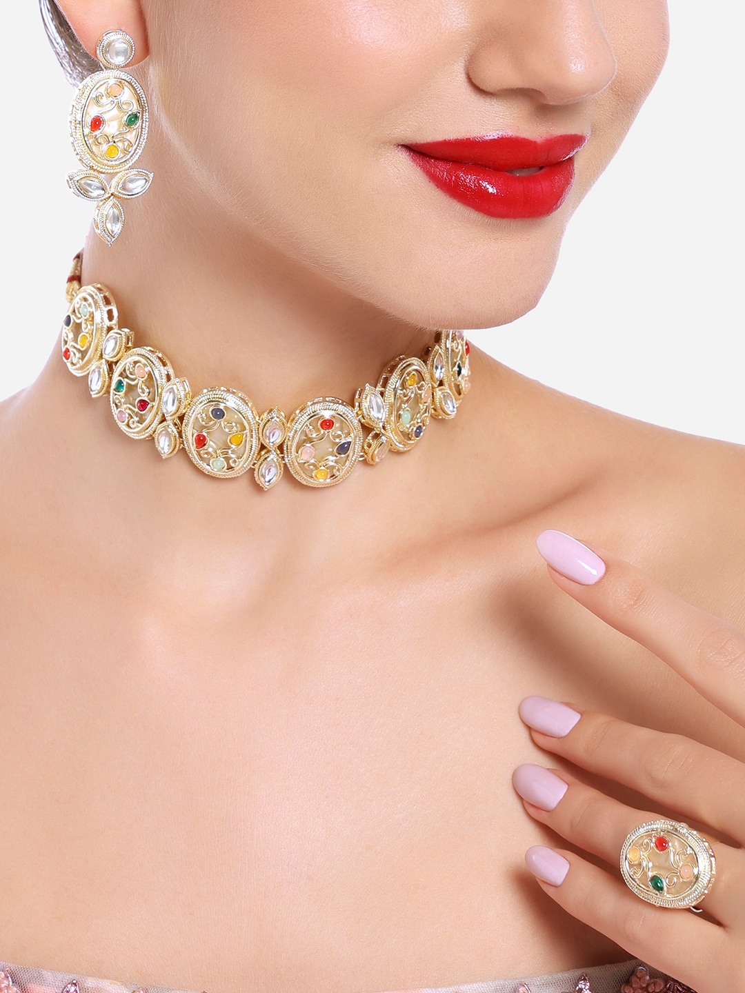 

Zaveri Pearls Gold Plated Kundan-Studded Jewellery Set
