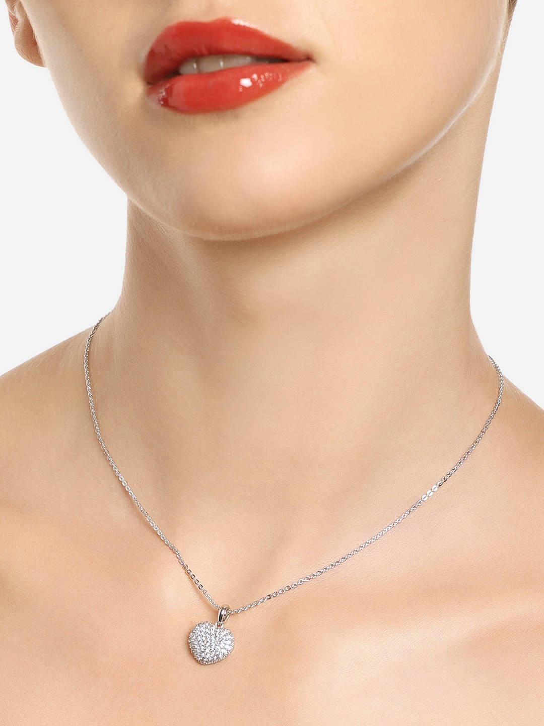 

Zaveri Pearls Silver-Plated CZ-Studded Pendant With Chain