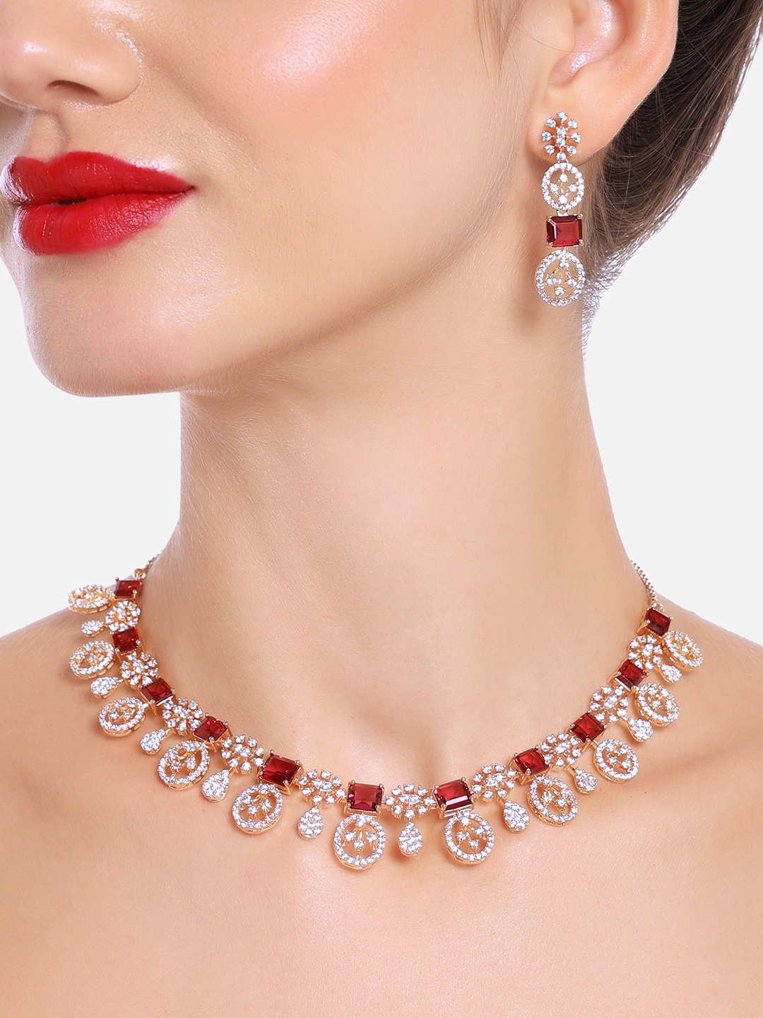 

Zaveri Pearls Rose Gold-Plated CZ Necklace & Earrings