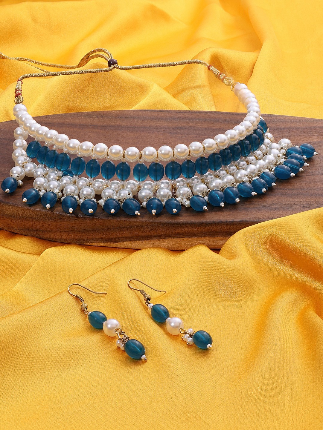 

Zaveri Pearls Gold-Plated Beaded Drops Choker Necklace & Earrings