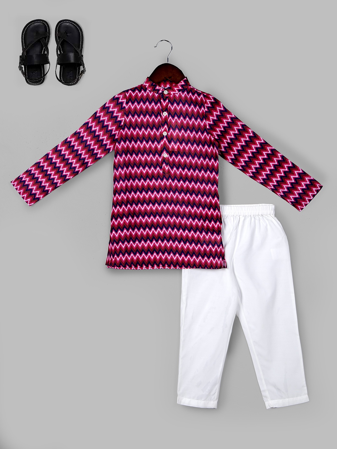 

Naughty Ninos Boys Chevron Printed Regular Kurta with Trousers, Red