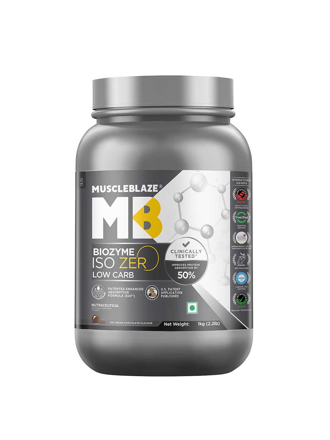 

MuscleBlaze Biozyme Iso-Zero, 100% Pure Whey Protein Isolate-Ice Cream Chocolate - 1kg, Brown