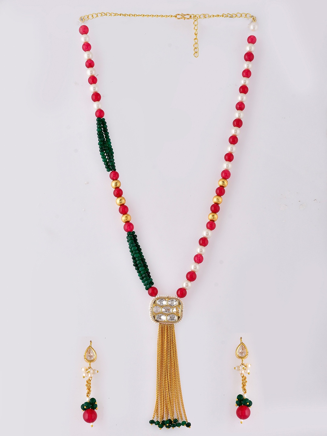 

DASTOOR Gold-Plated Kundan-Studded & Beaded Jewellery Set