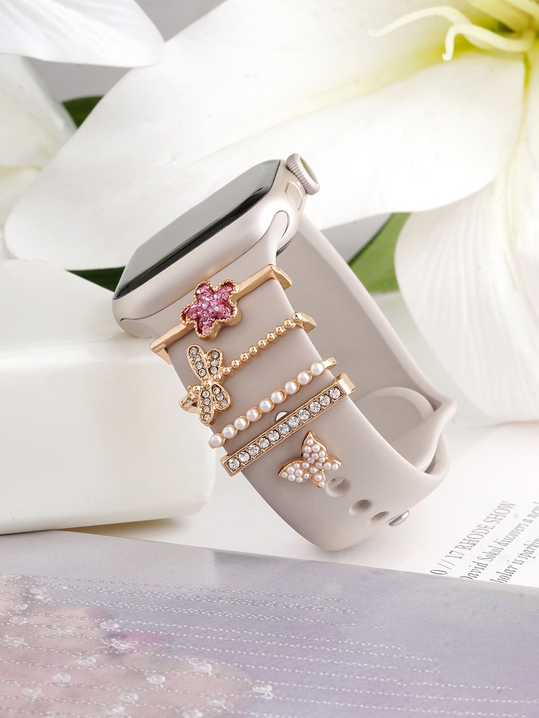 

JOKER & WITCH Women Set Of 5 Stone-Studded Watch Charms, Gold
