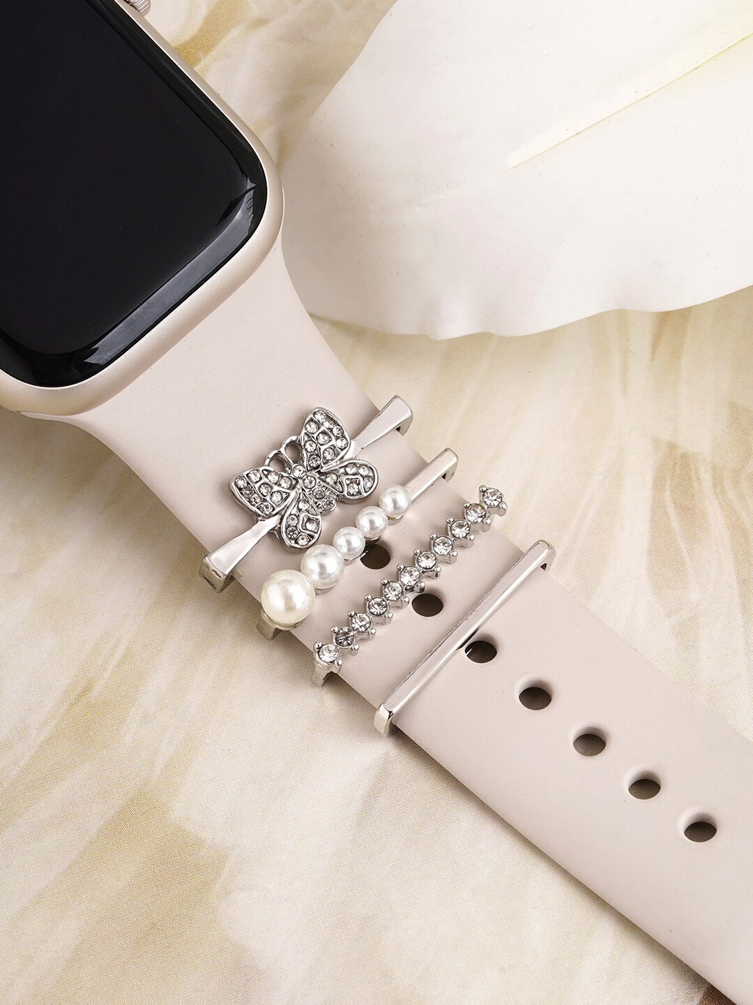 

JOKER & WITCH Women Set Of 4 Stone-Studded Watch Charms, Silver