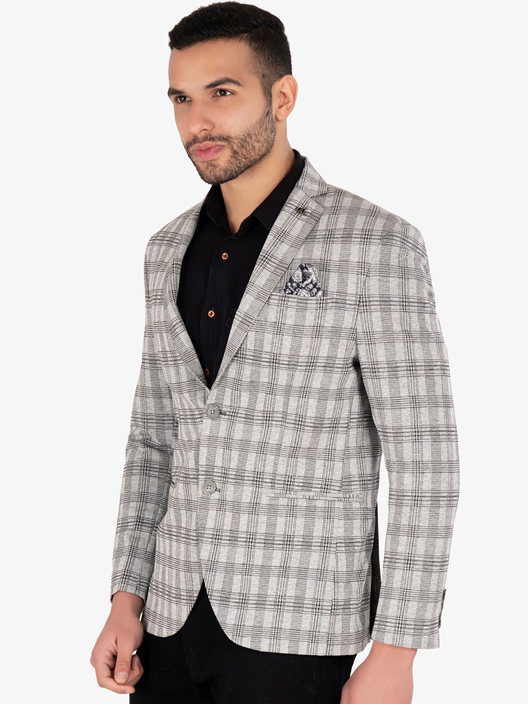 

Denis Parkar Checked Slim-Fit Single Breasted Blazer, Grey