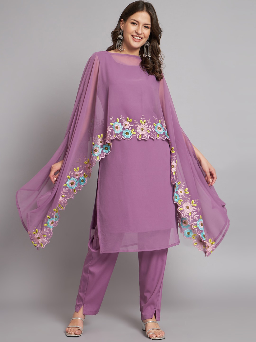 

KALINI Regular Georgette Kurta With Trousers & Stitched Dupatta, Purple