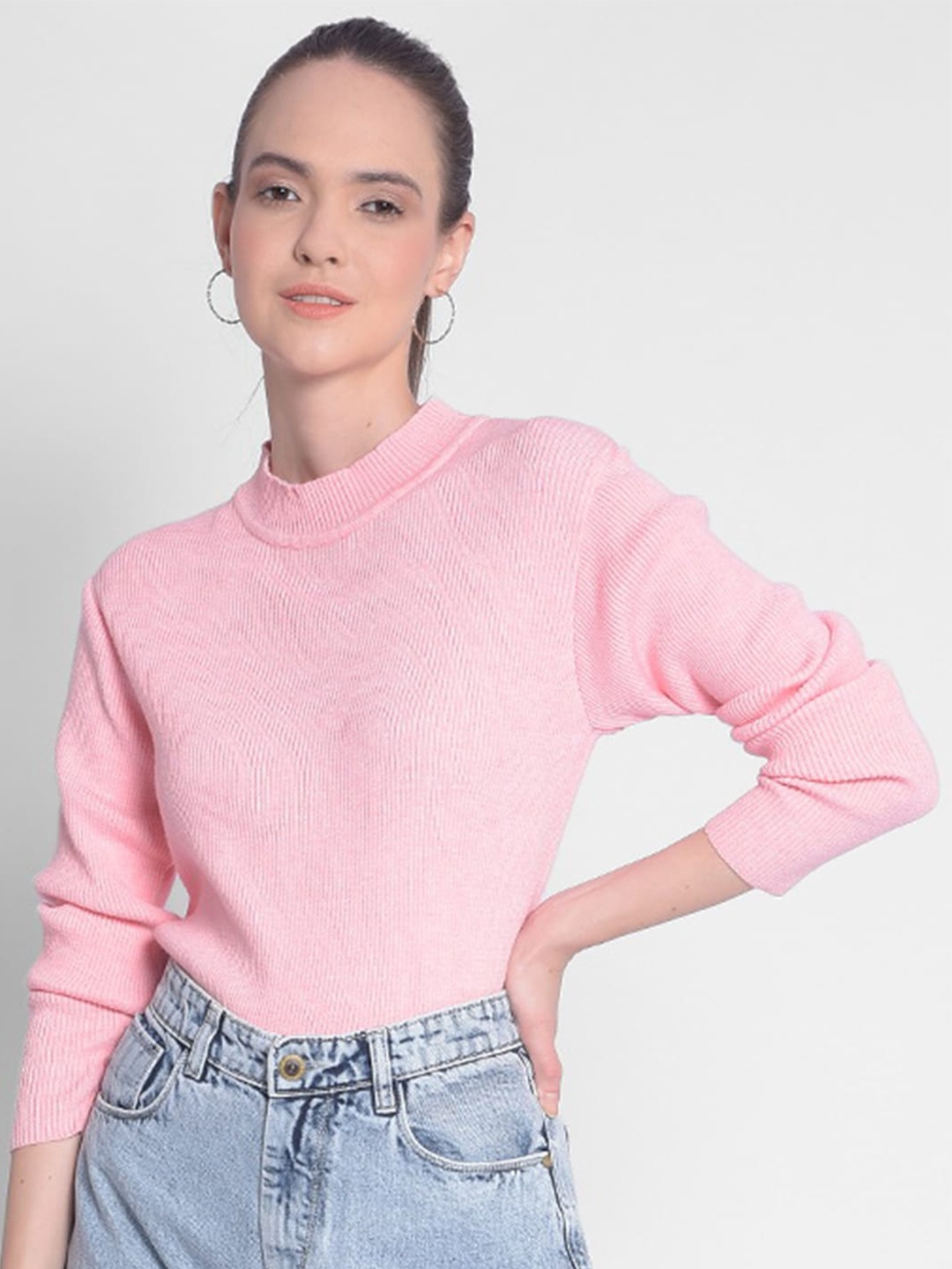 

Crimsoune Club Ribbed Mock Neck Pullover, Pink