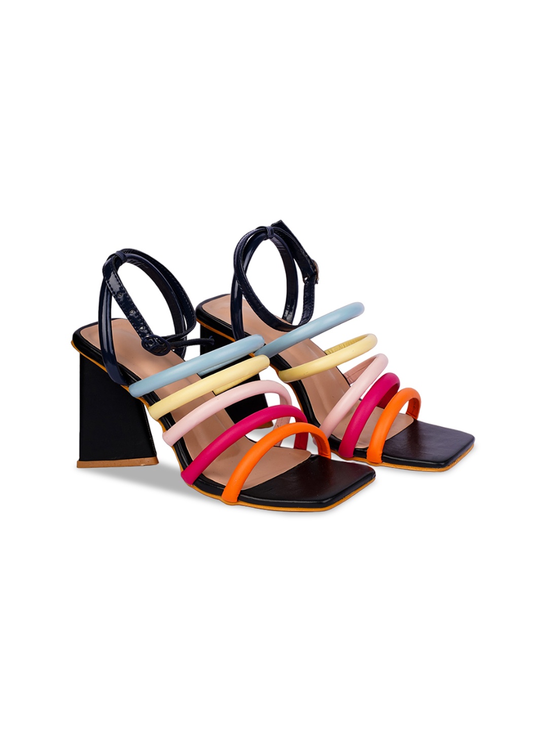 

KIRAVI Square Toe Block Heels with Buckles, Black
