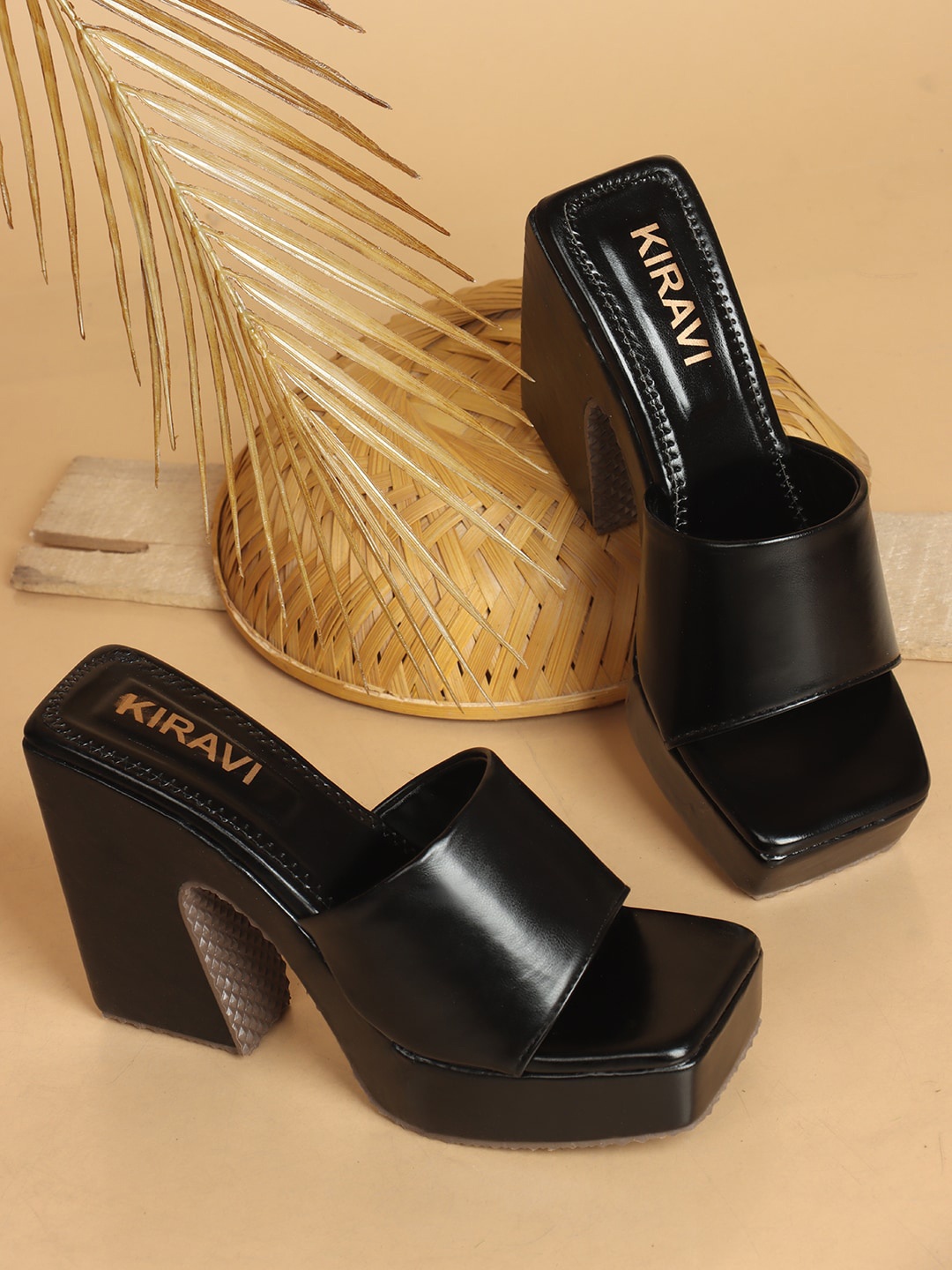 

KIRAVI Square Toe Platform Heels, Black
