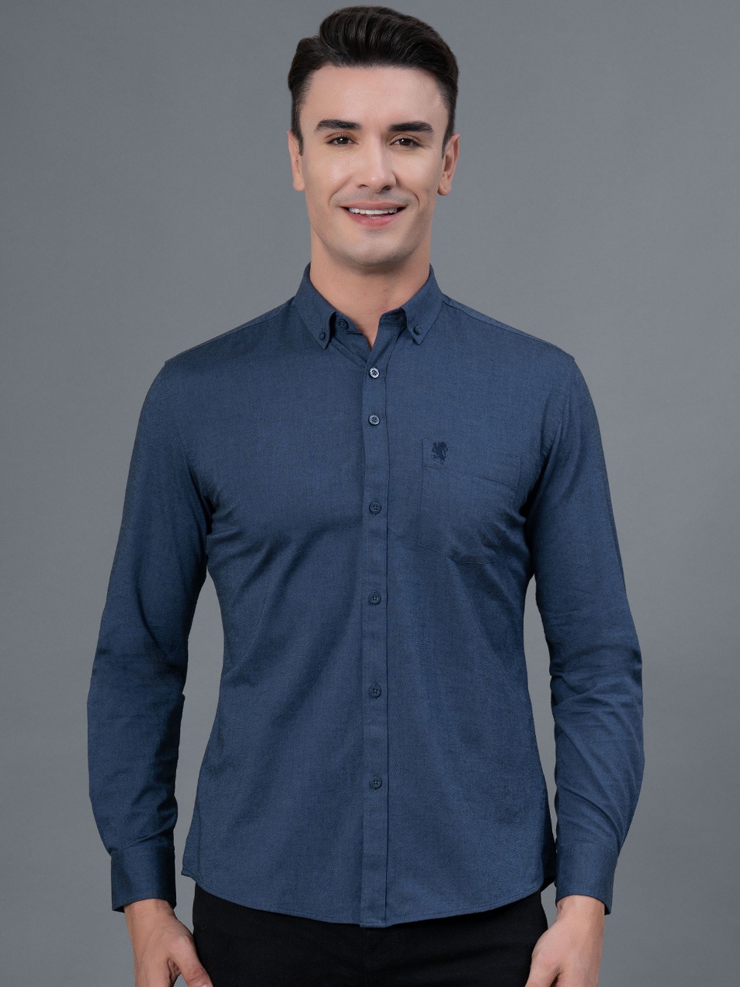 

Red Tape Button Down Collar Solid Oxford Casual Shirt, Navy blue