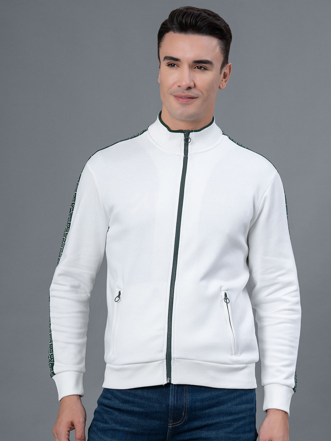 

Red Tape Men Zipper Side Print Front-Open Sweatshirt, Off white
