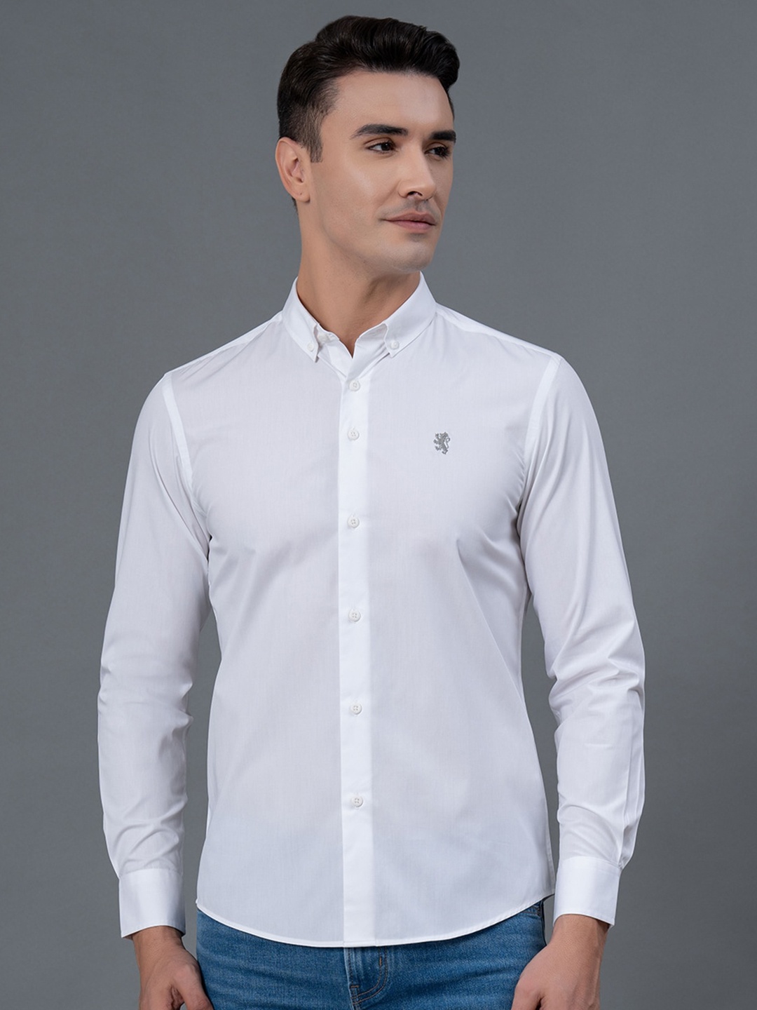 

Red Tape Button-Down Collar Solid Casual Shirt, White