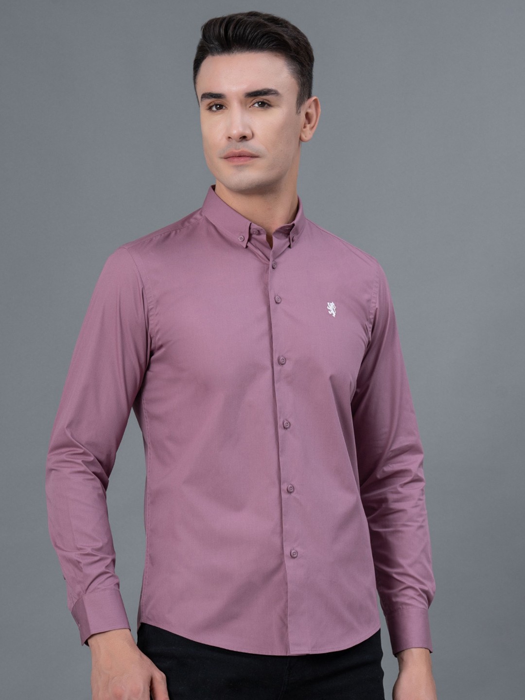 

Red Tape Button-Down Collar Solid Casual Shirt, Purple