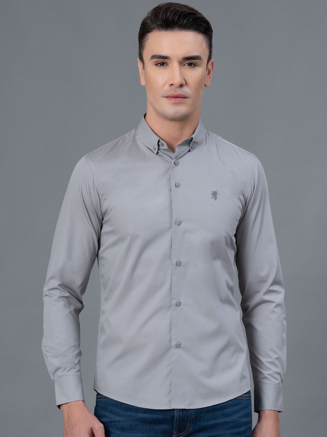

Red Tape Button Down Collar Solid Casual Shirt, Grey