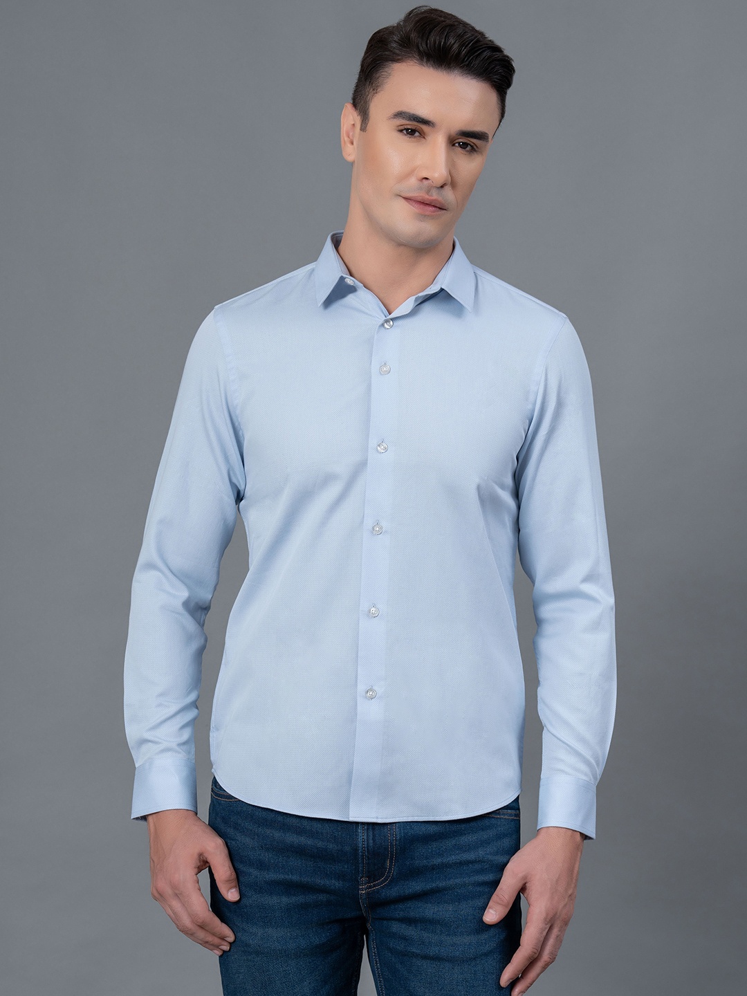

Red Tape Spread Collar Pure Cotton Casual Shirt, Blue