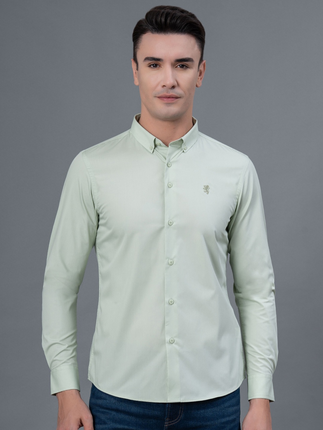 

Red Tape Button-Down Collar Solid Casual Shirt, Green