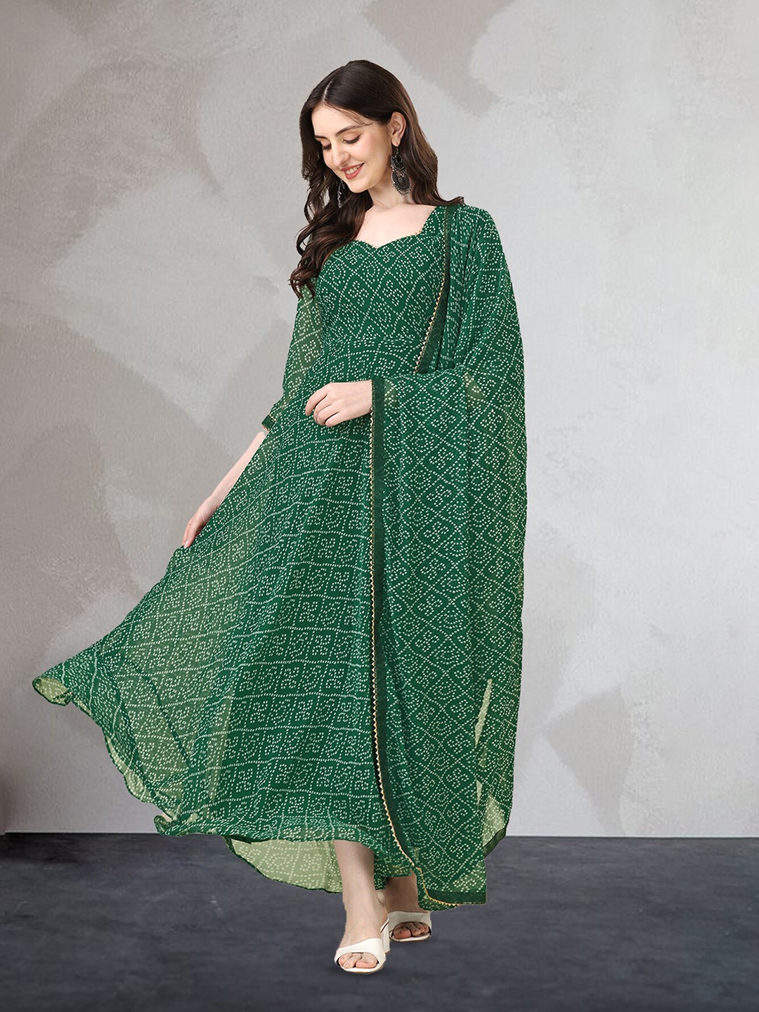 

N N ENTERPRISE Bandhani Printed Dress With Dupatta Sets, Green