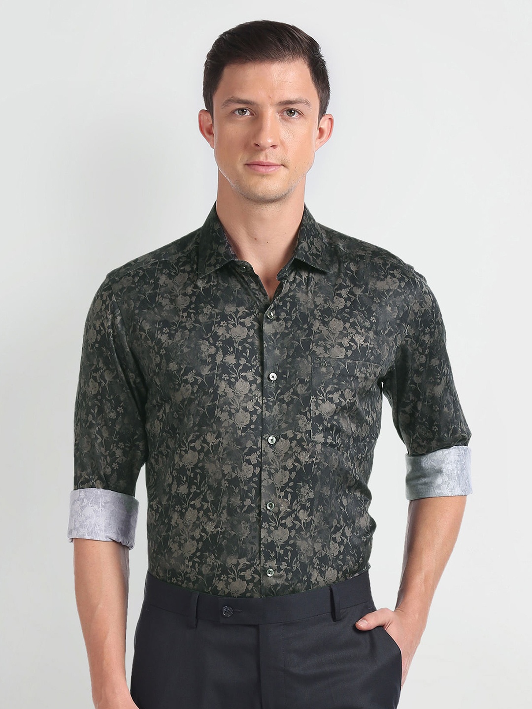 

Arrow Slim Fit Floral Printed Pure Cotton Formal Shirt, Blue