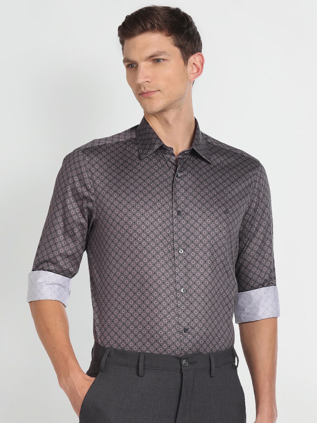 

Arrow Micro Ditsy Printed Spread Collar Pure Cotton Formal Shirt, Purple