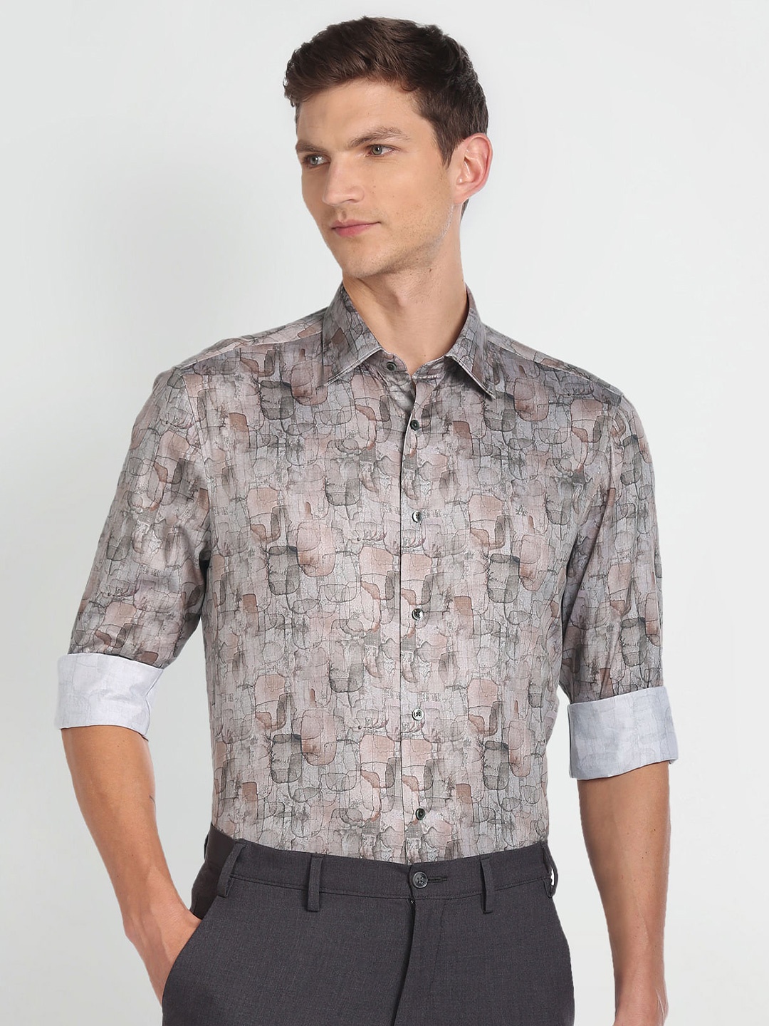 

Arrow Abstract Printed Twill Weave Pure Cotton Formal Shirt, Green