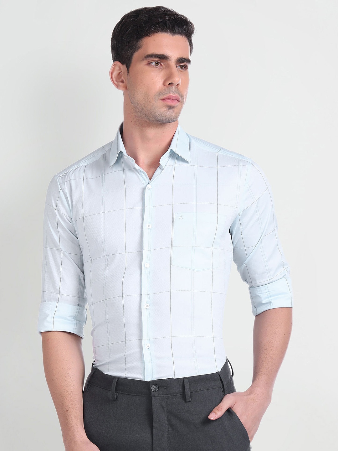 

Arrow Windowpane Checked Slim Fit Opaque Cotton Formal Shirt, Blue