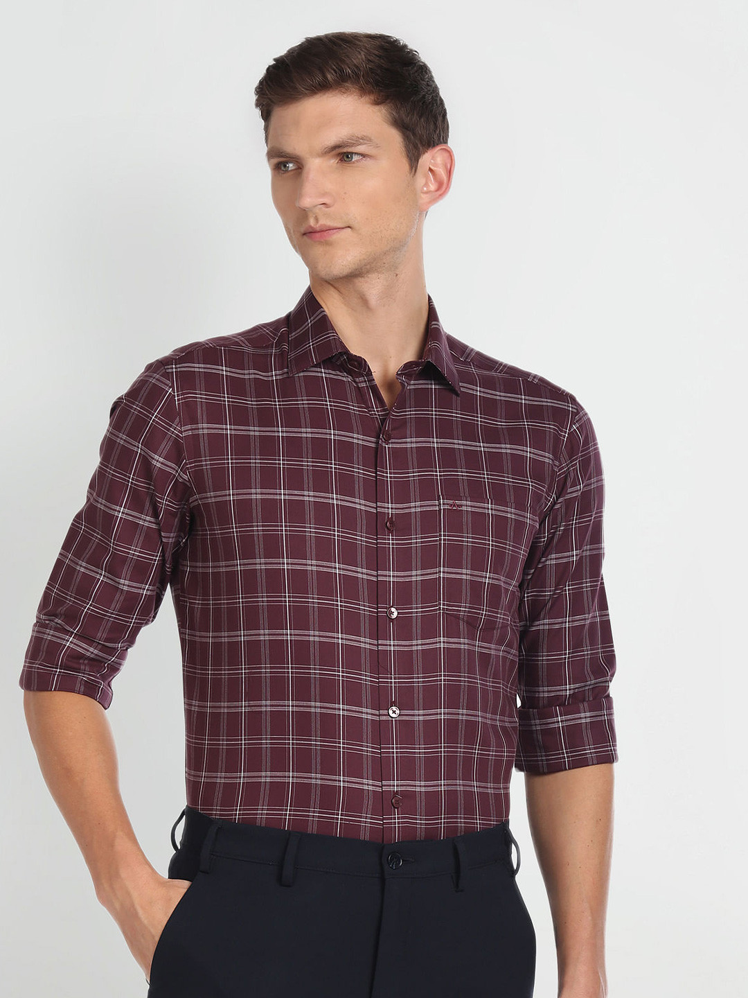 

Arrow Checked Twill Weave Cotton Formal Shirt, Red